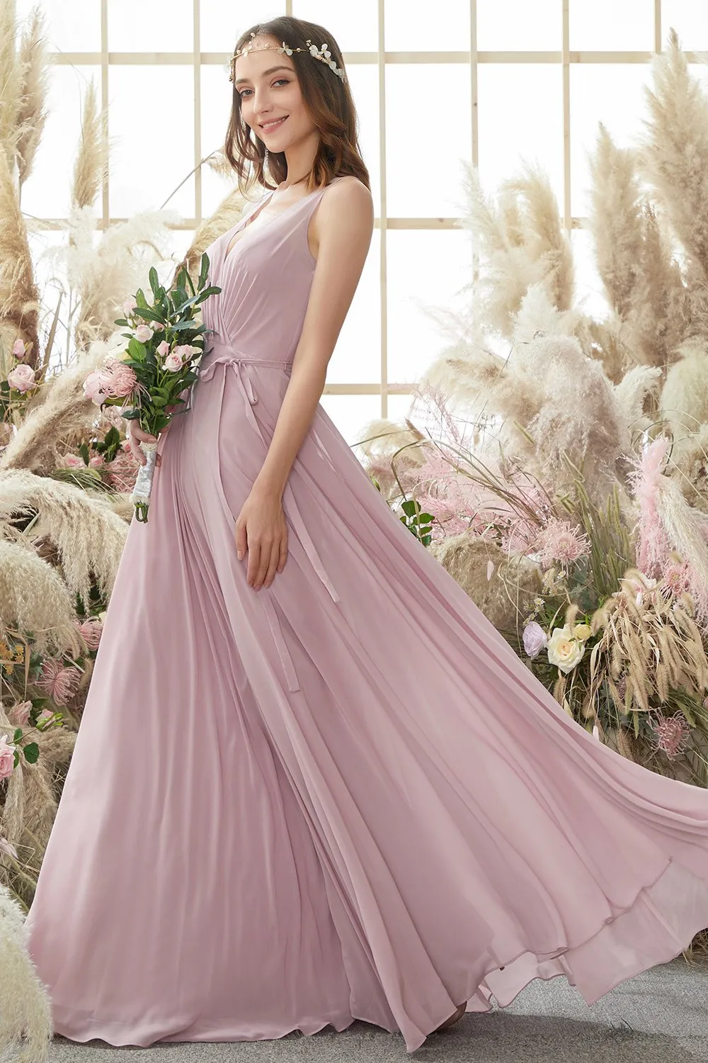 Blush V collo lungo chiffon damigella d'onore abito