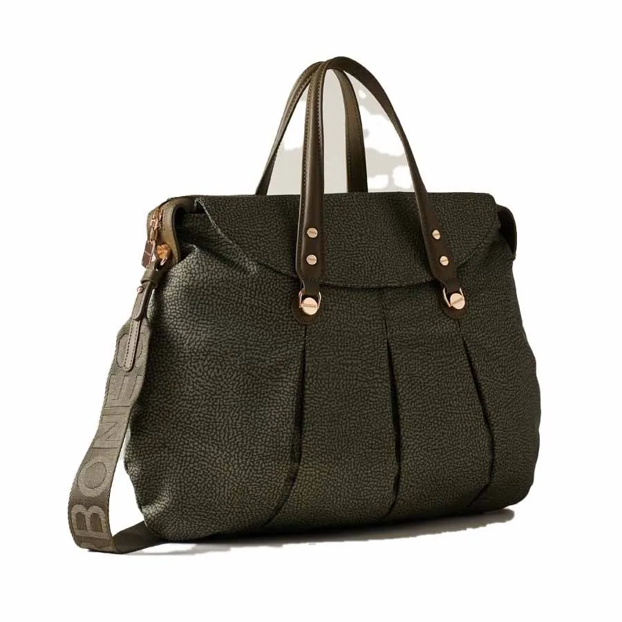 Borbonese borsa Croissant shopper large c/tracolla verde militare
