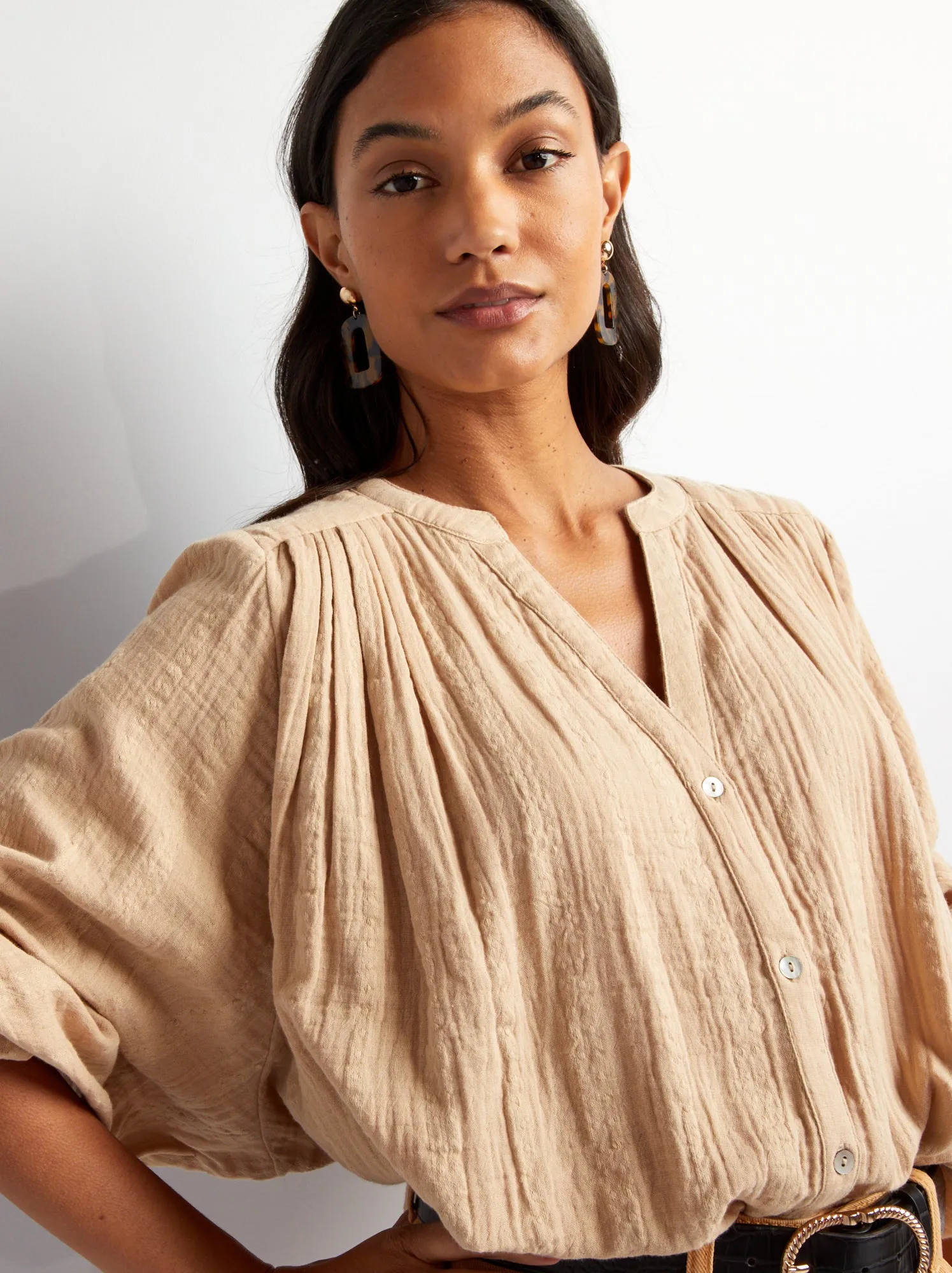Camicetta in garza di cotone - BEIGE