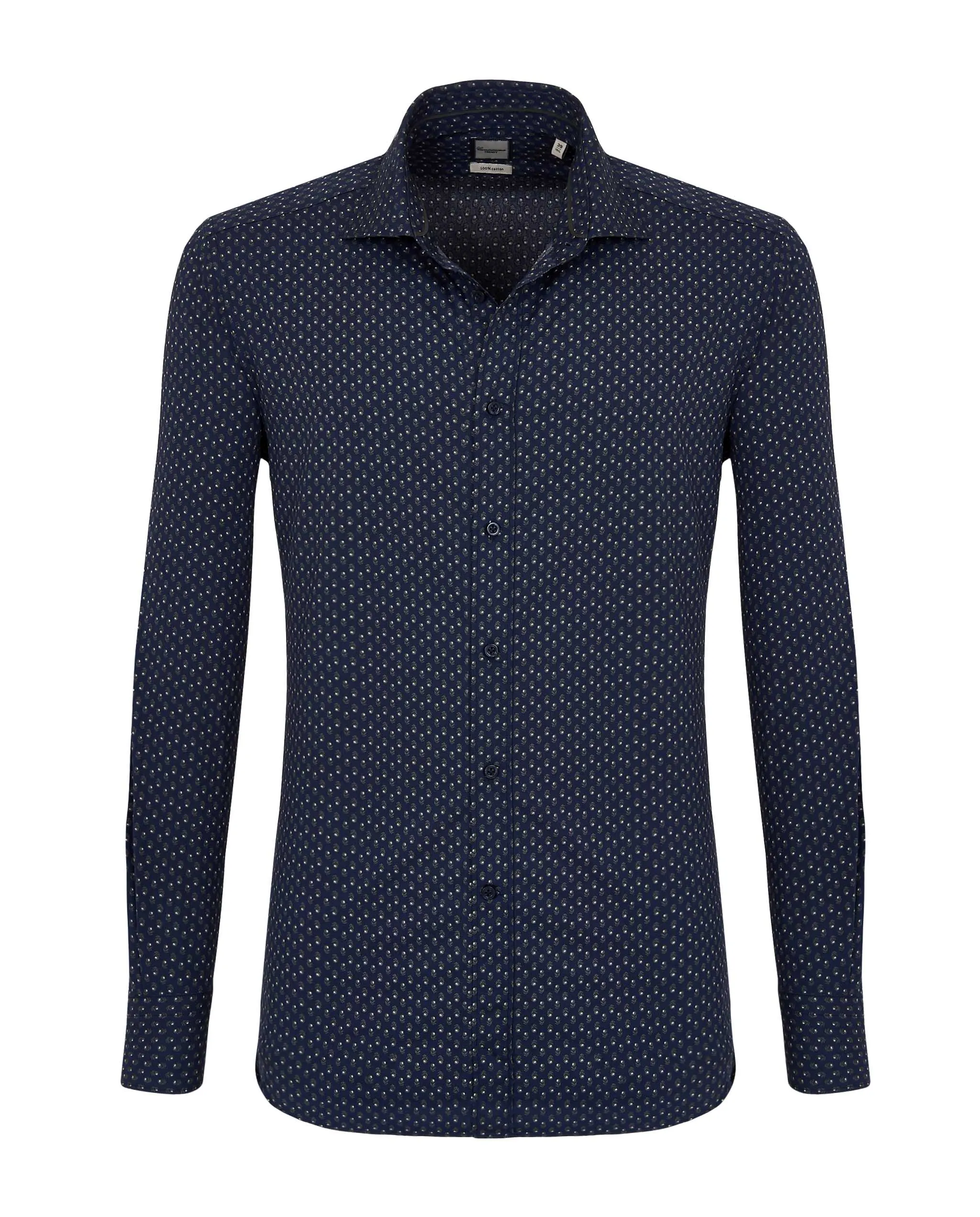 Camicia trendy blu con microfantasia francese    
