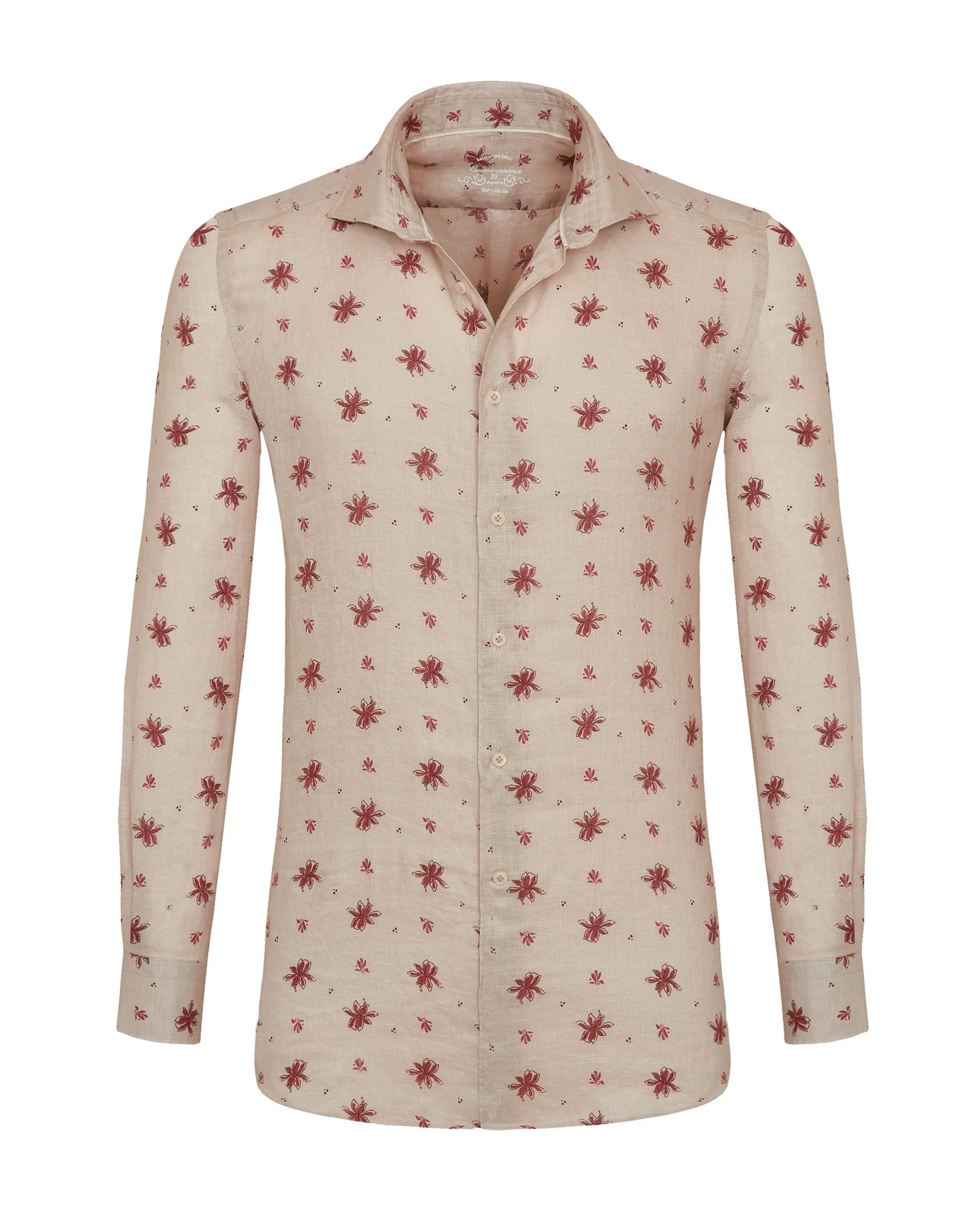 Camicia trendy lino beige shaped fit francese    