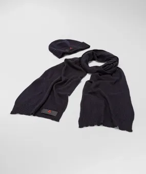 Cappello e sciarpa da uomo di colore blu grafite