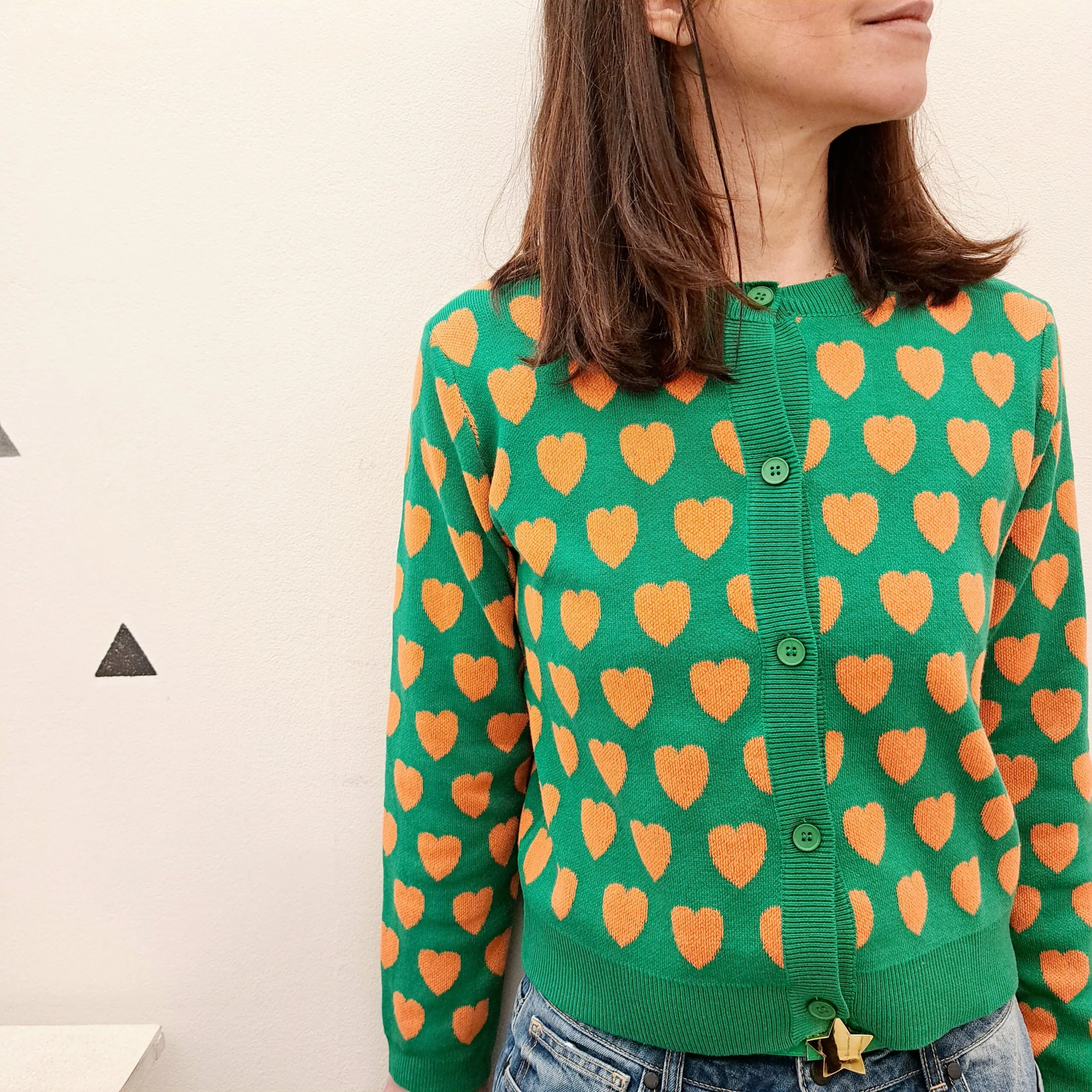 Cardigan Corto Verde Cuori Arancio Compania Fantastica