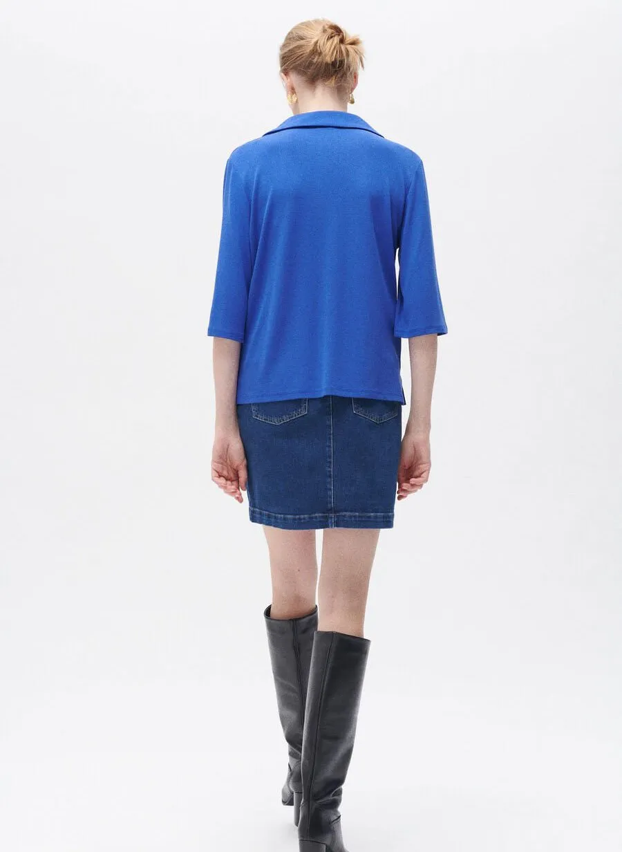  CAROLL   ELISA - T-shirt scollo a polo taglio ampio | Blu