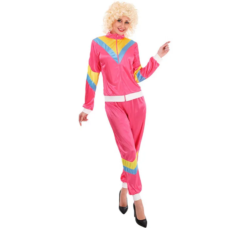 Costume da tuta rosa anni '80 per donna