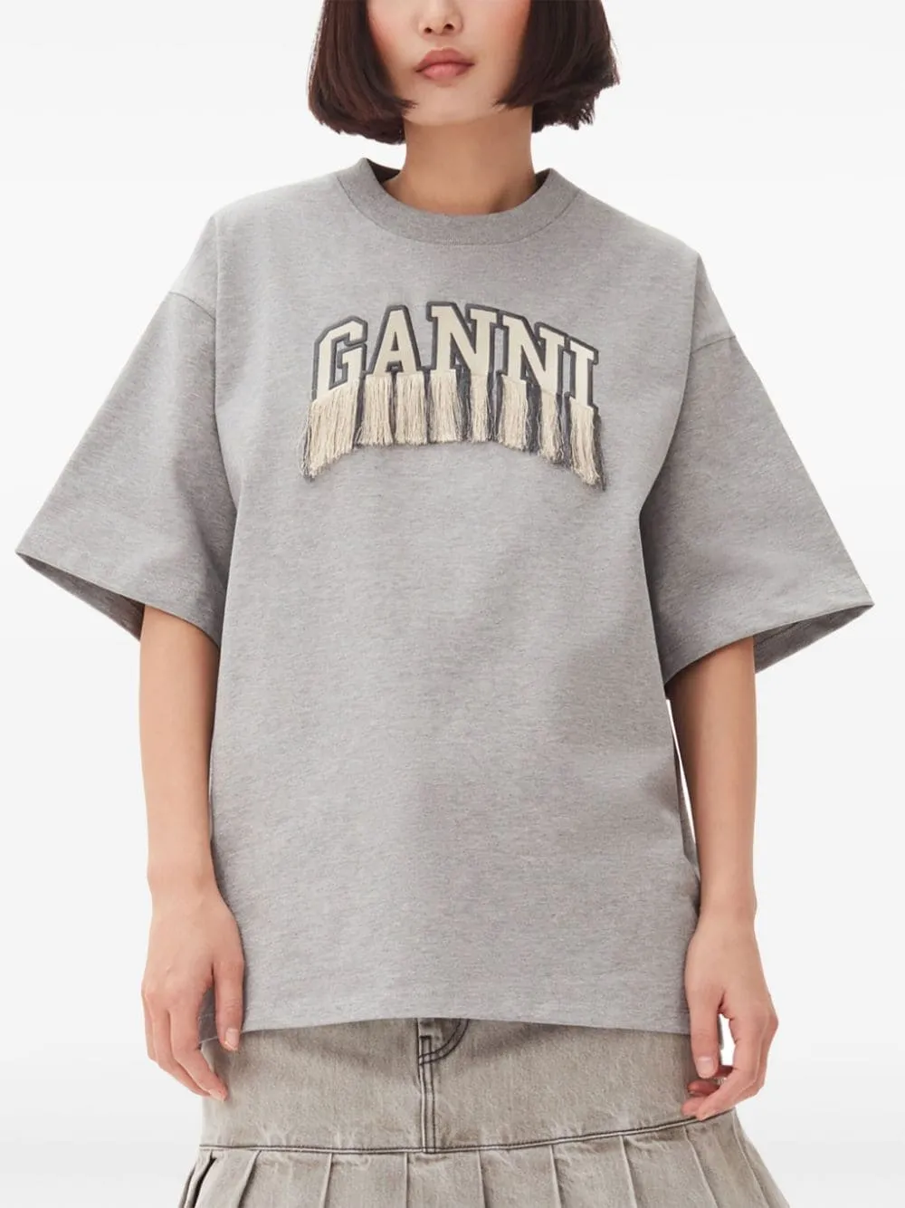 GANNI T-SHIRT DROP FRINGE