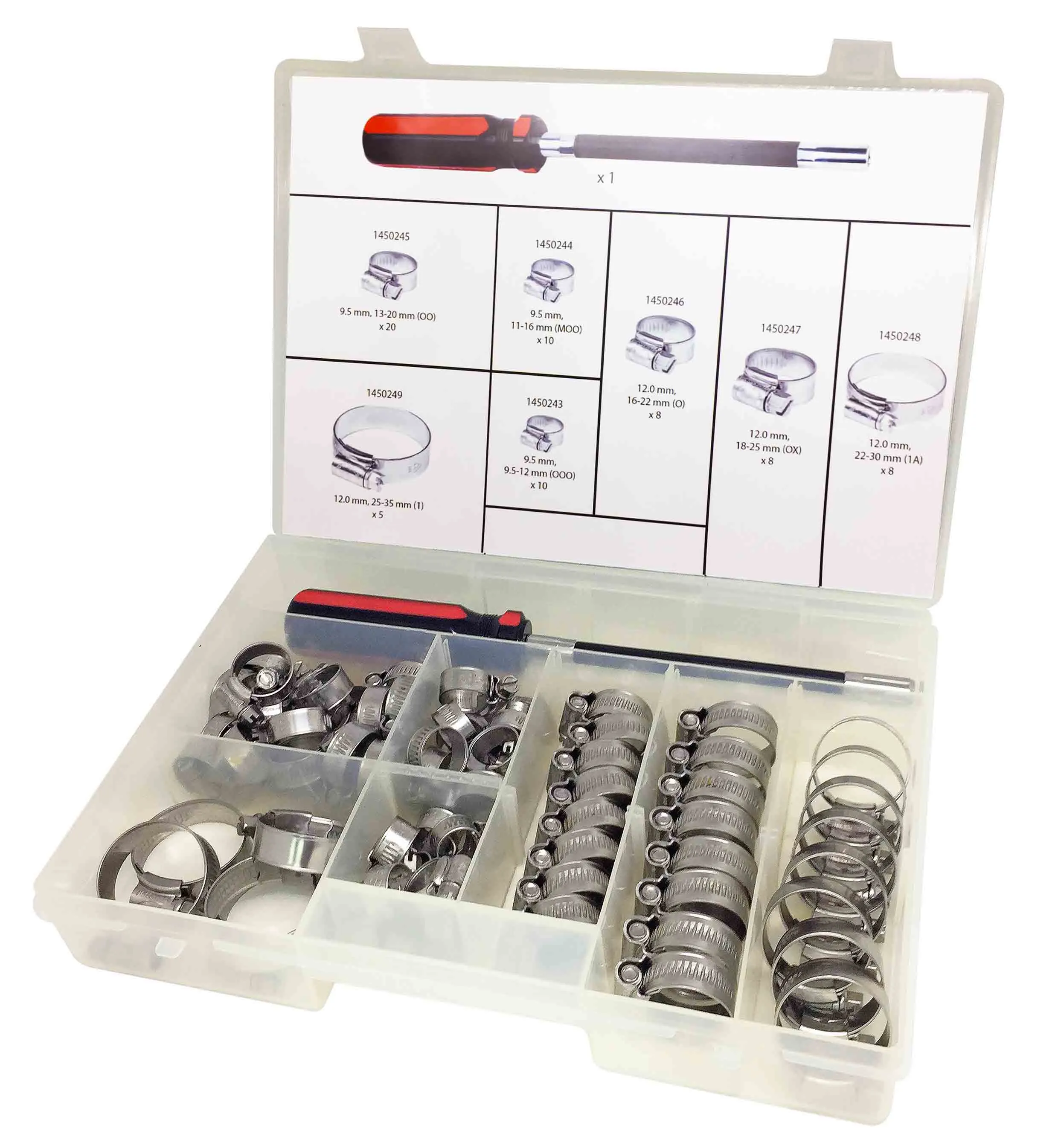 Kit clip per tubi in Acciaio dolce RS PRO, 70 pezzi, 7 misure, diametri interni clip da 9.5 → 12mm a 25 →