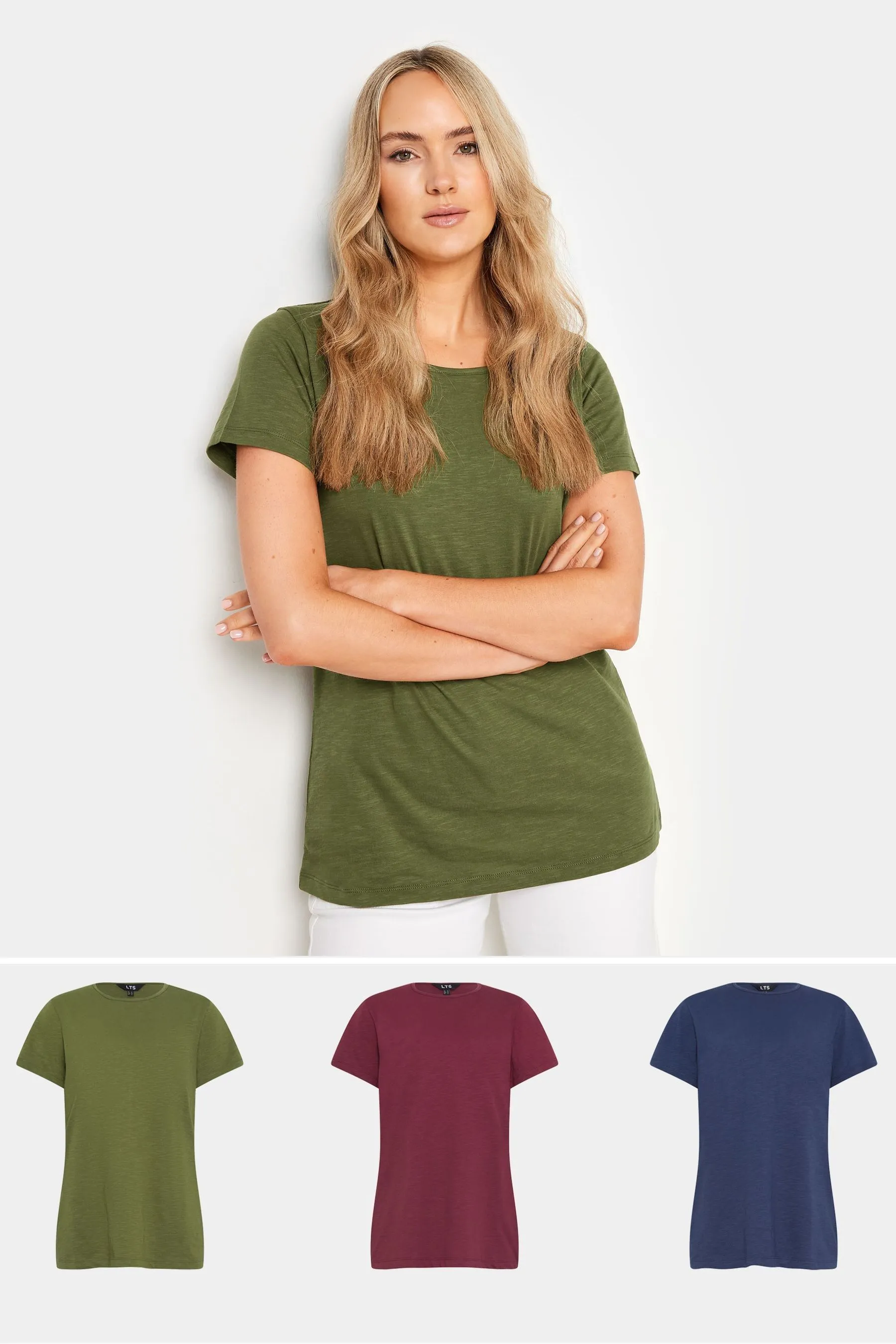 Long Tall Sally 100% Cotton Basic V-Neck T-Shirts 3 Pack    