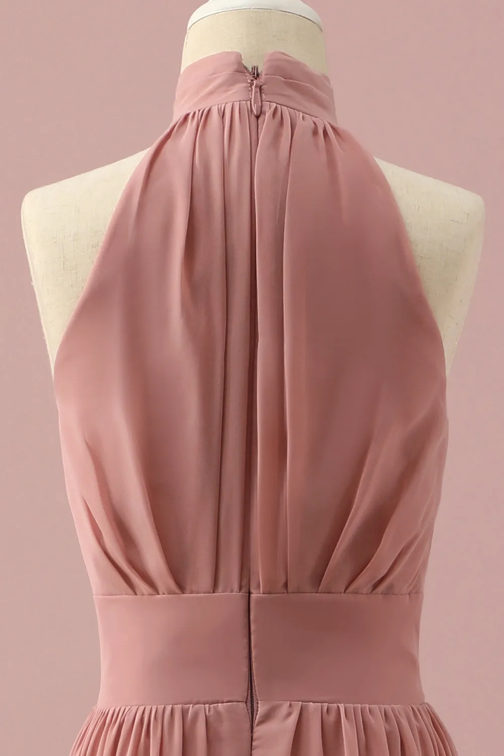 Marrone chiaro Halter Chiffon Junior Abito da damigella d'onore