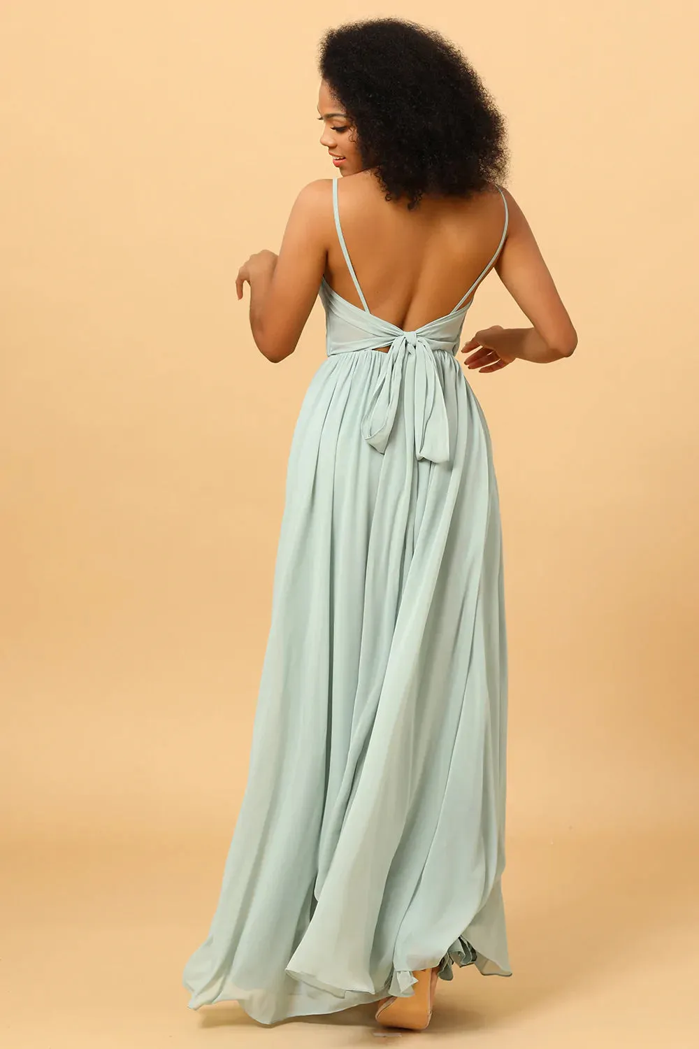 Ment Green A-Line Ruched Chiffon Abito da damigella