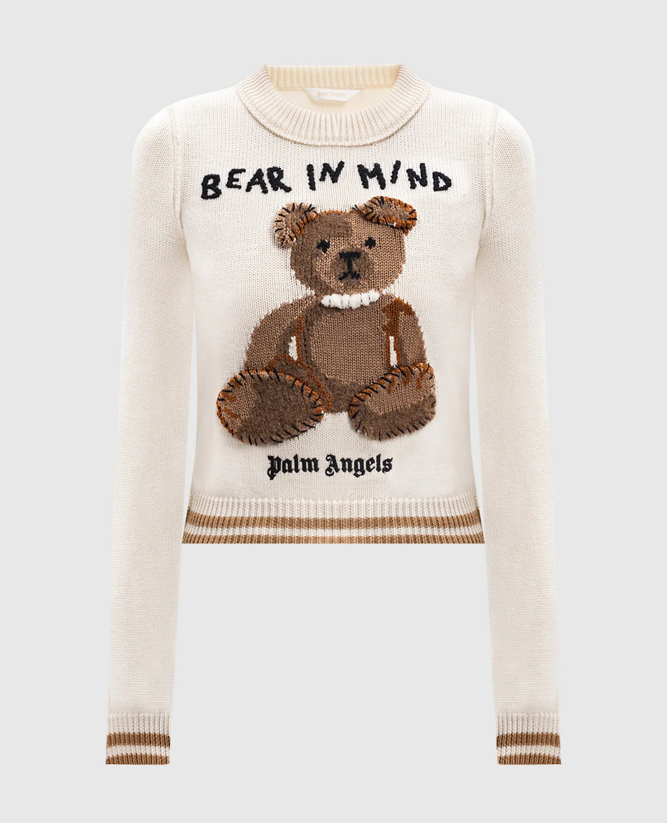 Palm Angels Maglione in lana bianca Bear In Mind PWHE070F24KNI001