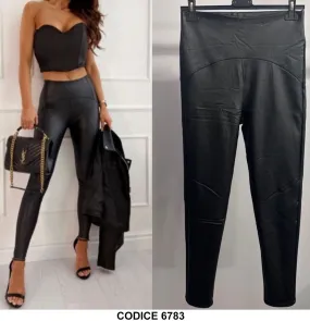Pantalone Donna eco Pelle Nero Aderente Tipo Leggins Pantaloni Ragazze Neri Casual Fashion - 6783