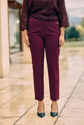 Pantaloni a vita alta e fit a sigaretta BURGUNDY