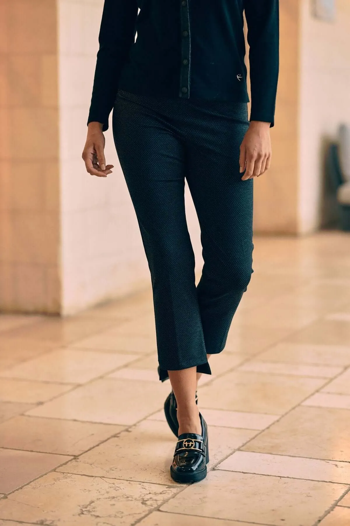 Pantaloni Chino con fondo asimmetrico a fantasia NERO