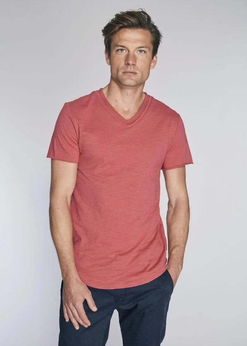 T-shirt in cotone fiammato con collo a V