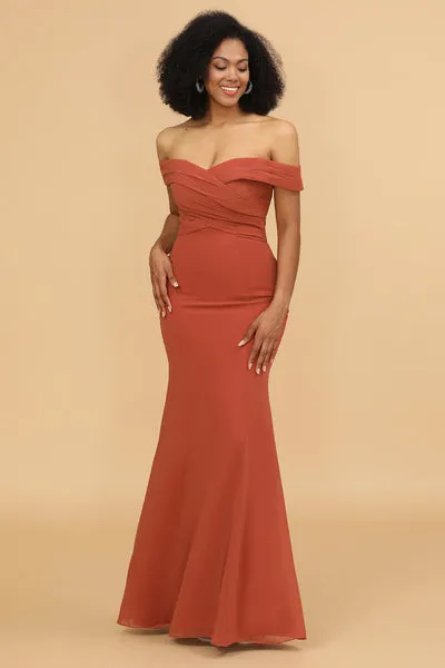 Terrocotta Sirena Lunga Chiffon Abito da Damigella d'Onore
