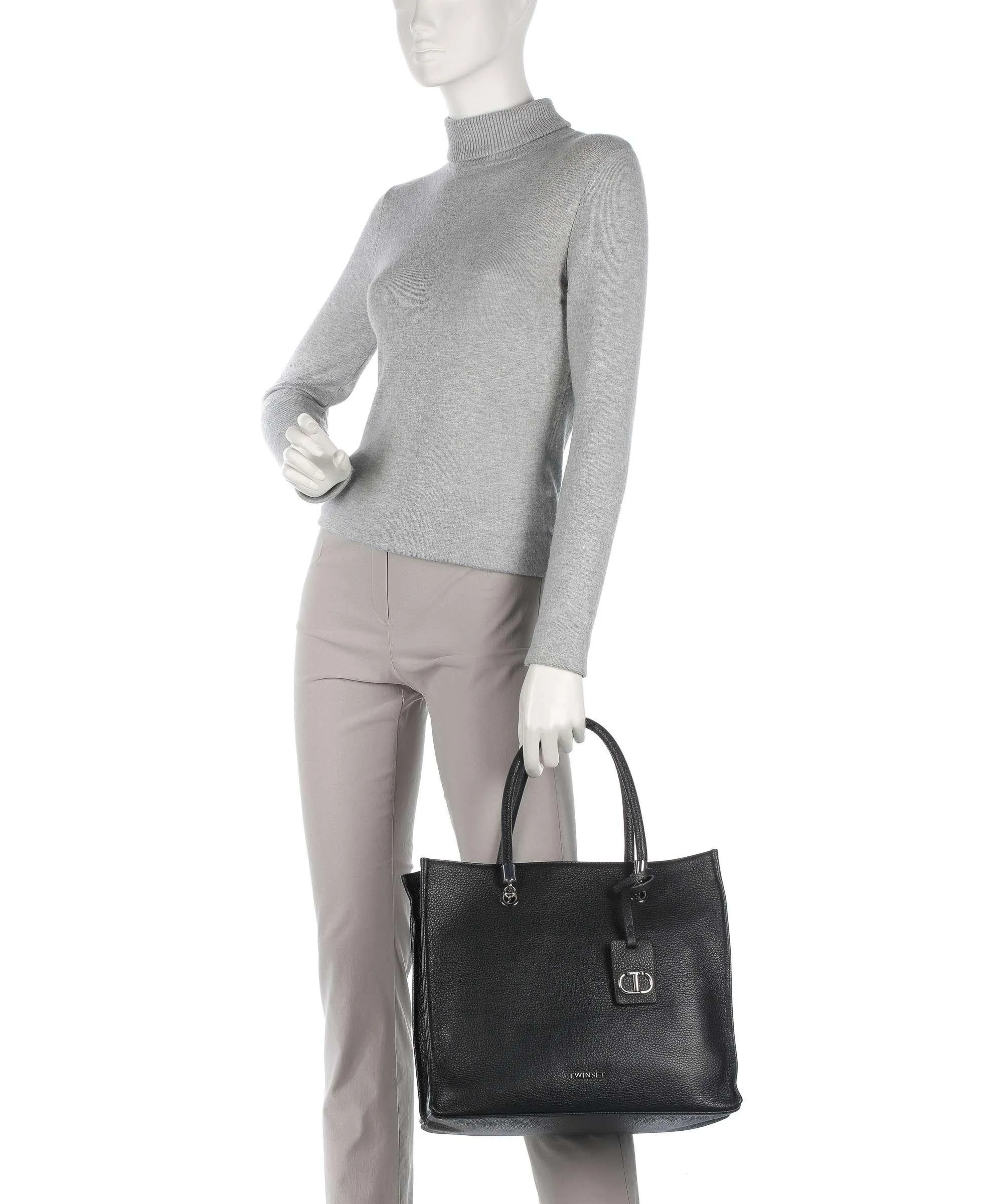 Twinset Allure Leather Borsa a mano pelle a grana fine nero  